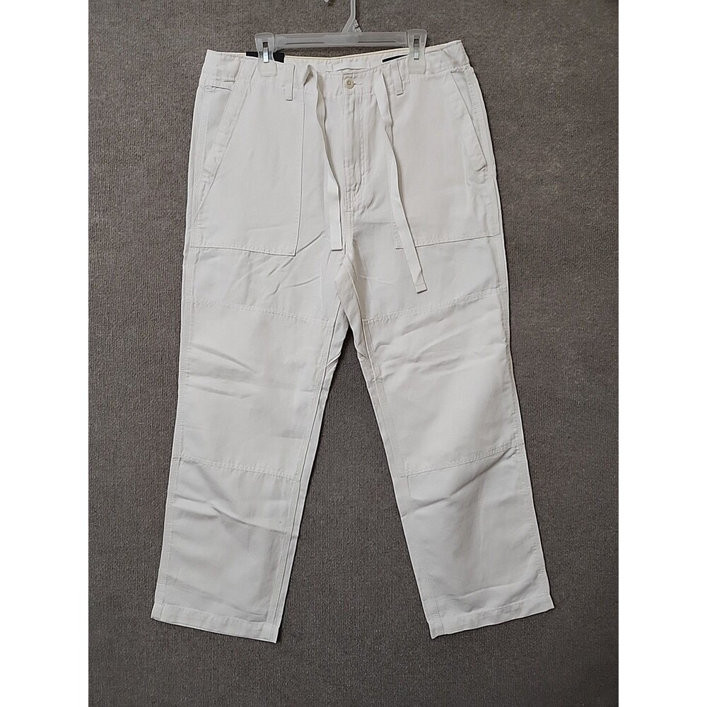 Banana Republic Dockside Pants Mens 35 Cream Linen Blend Beach Vacation NEW - Picture 3 of 11